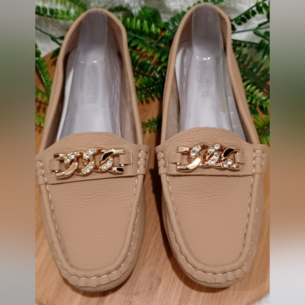 Rongen Elegant Tan Leather Loafers with Gold Accent Sz 43W